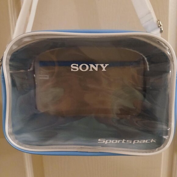 Retro Y2K Clear, Blue, and White Sony Sports Pack Camera Bag w Adjustable Strap - Picture 2 of 8